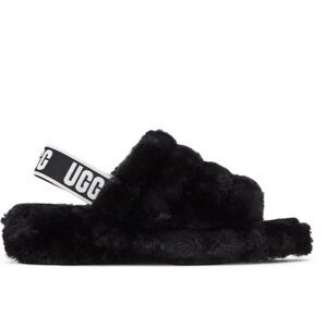 UGG Black Fluffy Slide Sandals